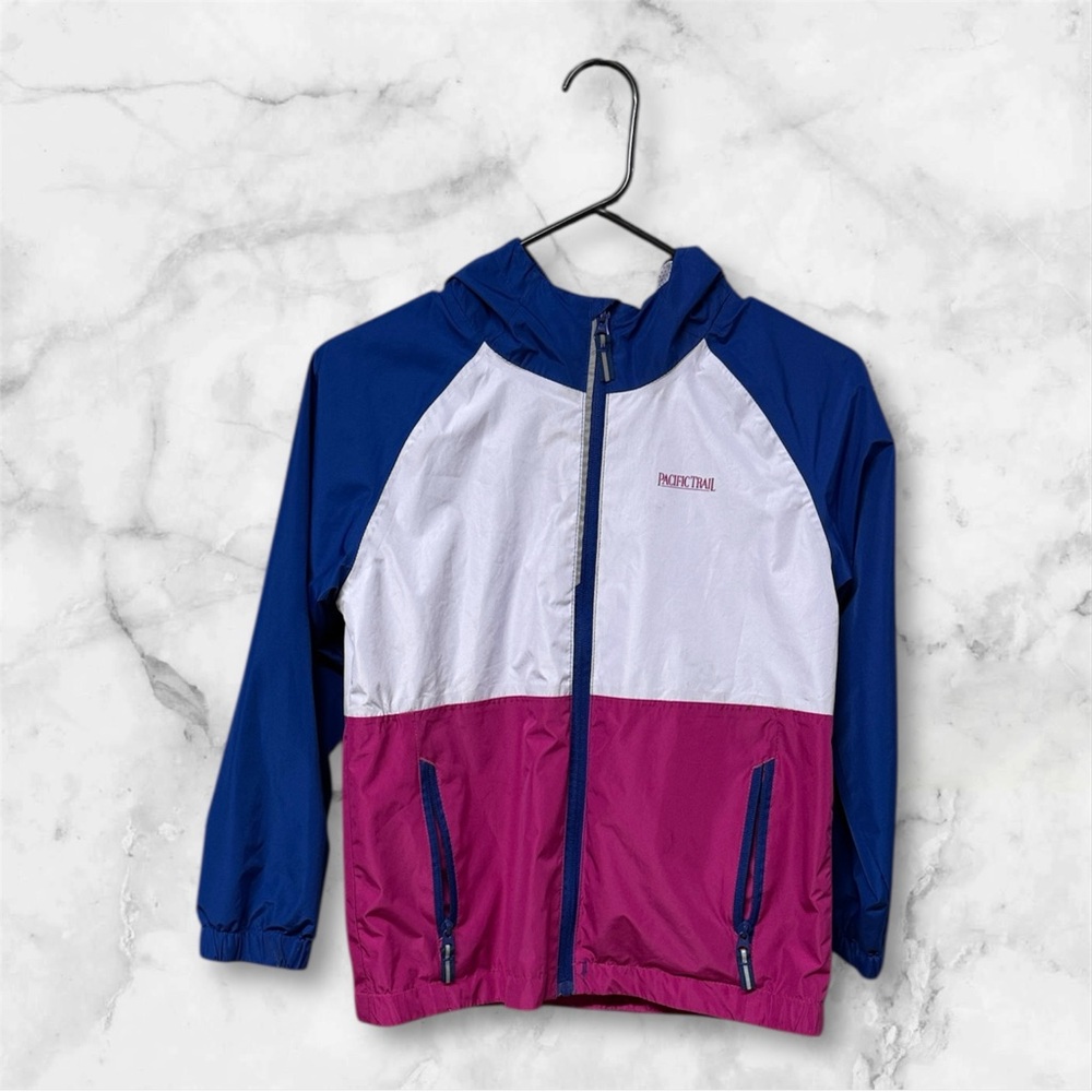 Pacific Trail Blue white Pink color block windbreaker Jacket zipper front S 7/8